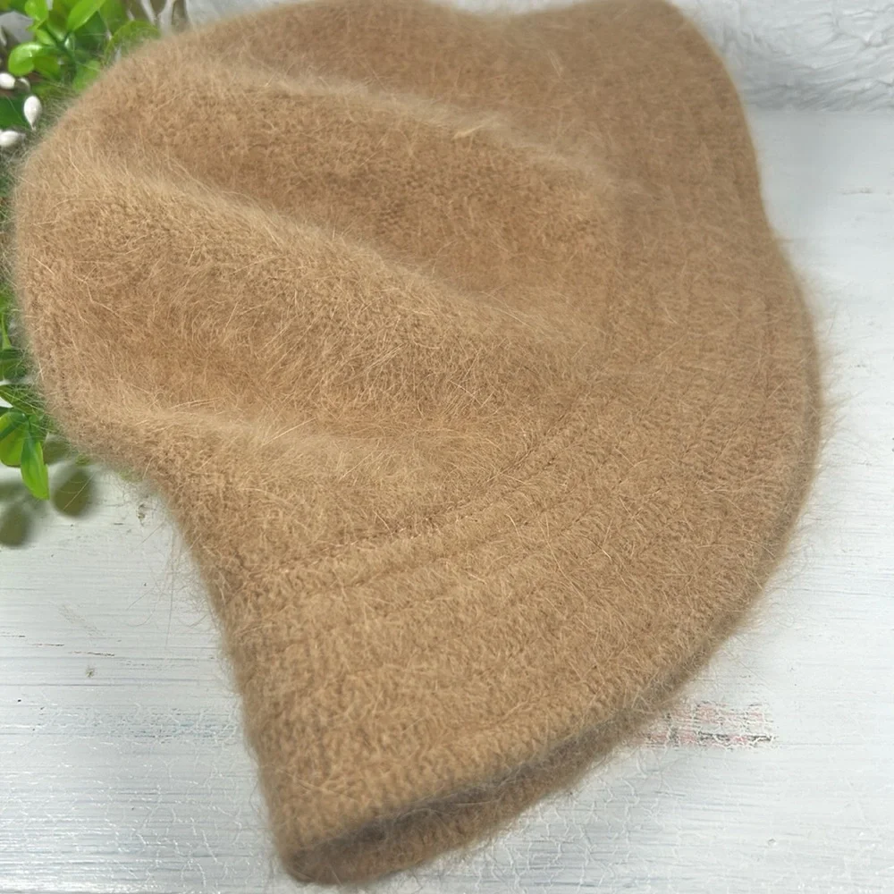 Angora/Nylon Bucket Fuzzy Cozy Hat Cozy Tan Fuzzy Angora Blend Wide Rim Hat - Picture 7 of 10
